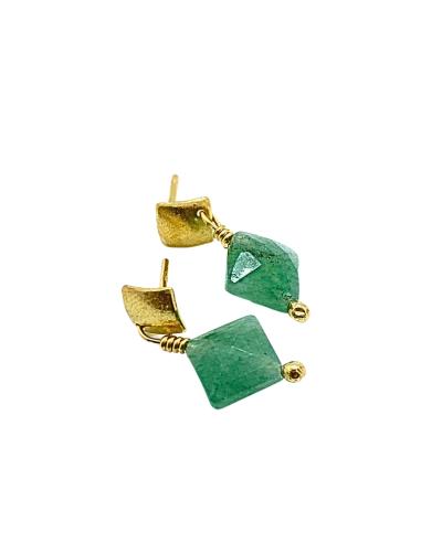 boucle d'oreille artisanale fait main argent vermeil avec pierre fine naturelle d'aventurine création just'in jewels