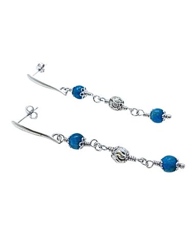 Boucle d'oreille artisanale argent et apatite...