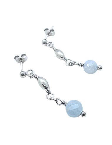 boucle d'oreille argent rhodié pierre fine naturelle d'aigue marine collection helina de just'in jewels