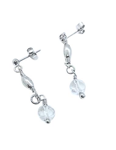 boucle d'oreille artisanale argent collection helina avec pierre fine naturelle de cristal de roche création just'in jewels