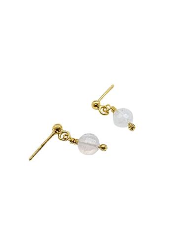 boucle d'oreille artisanale argent plaqué or vermeil avec pierre fine naturelle quartz rose collection helina just'in jewels