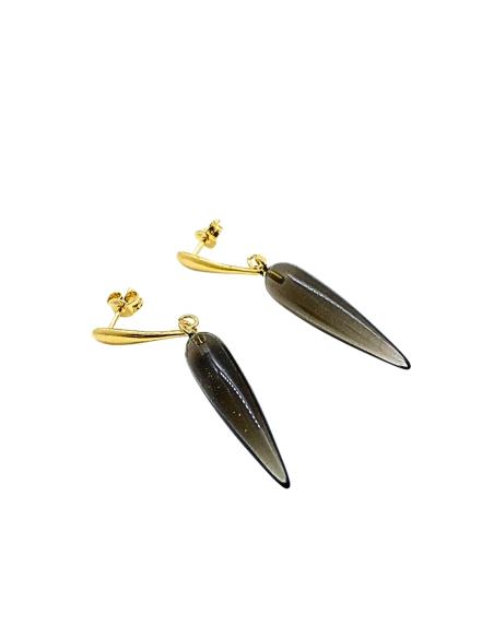 boucle d'oreille pendante argent plaqué or vermeil pierre fine naturelle quartz fumé just'in jewels
