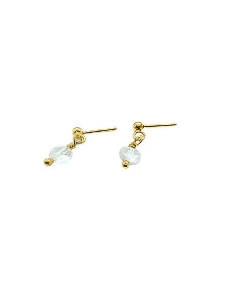 boucle d'oreille artisanale argent plaqué or vermeil avec cristal de roche naturel collection helina de chez just'in jewels