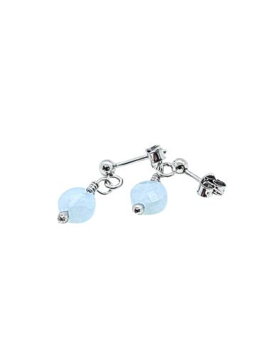 boucle d'oreille artisanale argent rhodié antiallergique pierre fine naturelle aigue marine collection helina just'in jewels