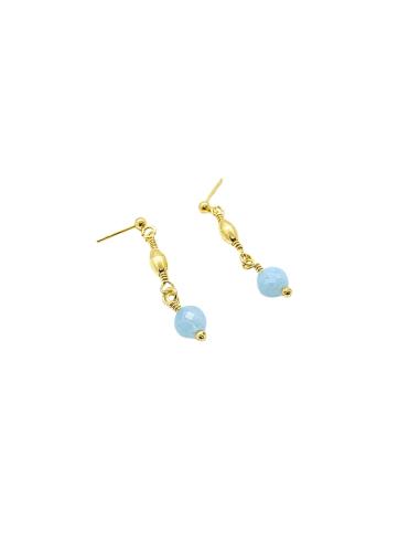 boucle d'oreille argent plaqué or vermeil pierre naturelle aigue marine collection helina just'in jewels