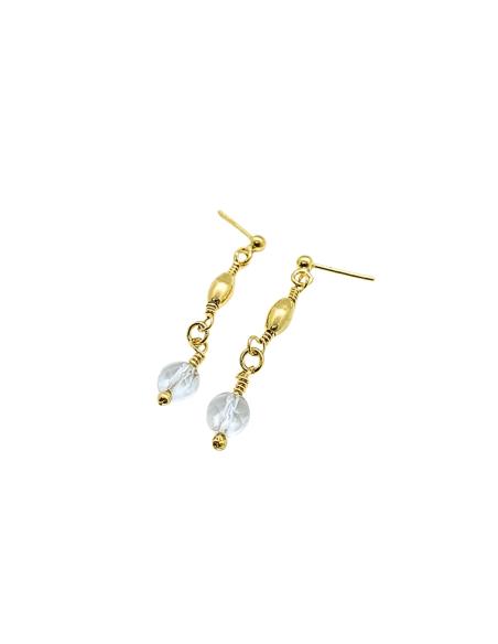 boucle d'oreille argent plaqué or vermeil collection helina avec pierre naturelle de cristal de roche Just'in jewels