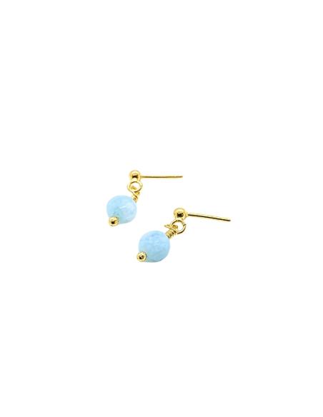 boucle d'oreille artisanale argent plaqué or vermeil avec pierre fine naturelle aigue marine collection helina just'in jewels