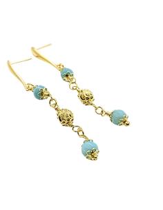 boucle d'oreille artisanale argent plaqué or vermeil avec pierre fine d'amazonite collection alexiane de chez Just'In Jewels