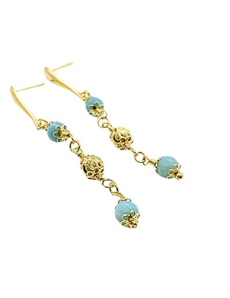 boucle d'oreille en argent plaqué or vermeil et pierre naturelle d'amazonite, collection alexiane de chez Just'in jewels