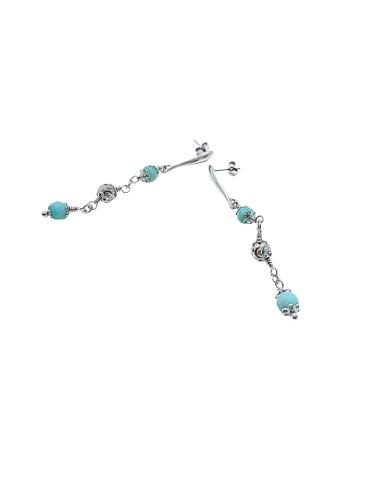 boucle d'oreille artisanale argent rhodié avec perles de pierres fines d'amazonite collection alexiane de just'in jewels