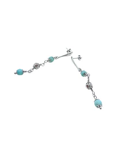 boucle d'oreille artisanale argent rhodié avec perles de pierres fines d'amazonite collection alexiane de just'in jewels