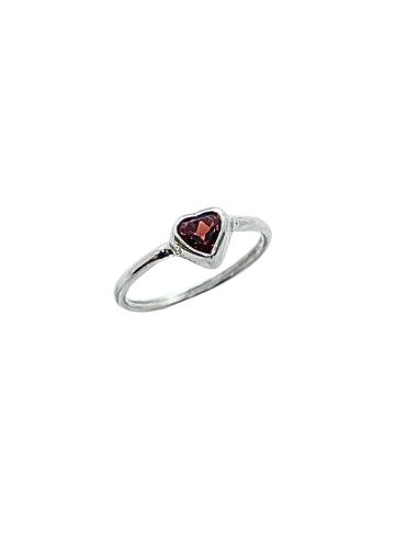 bague artisanale argent rhodié antiallergique avec béritable grenat taillé en forme de coeur création just'in jewels