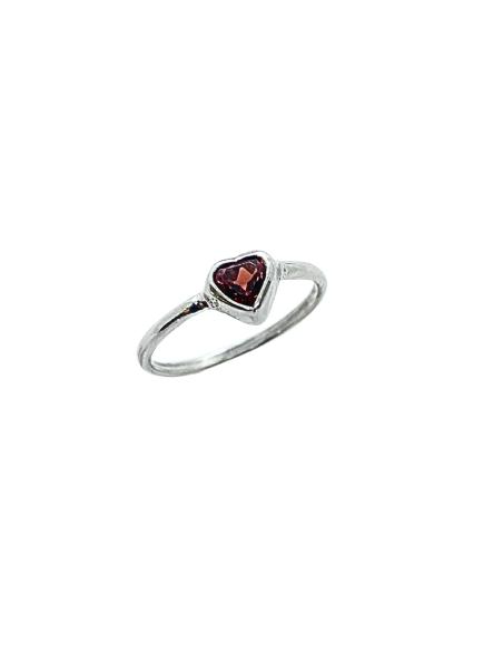 bague artisanale argent rhodié antiallergique avec béritable grenat taillé en forme de coeur création just'in jewels