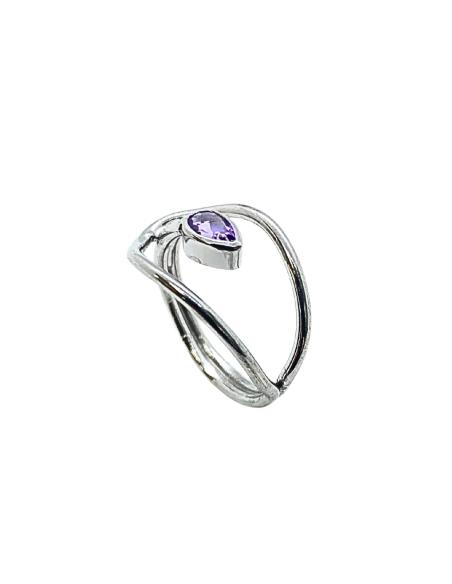 bague argent artisanale rhodié antiallergique avec améthyste taillée en forme de poire  création just'in jewels