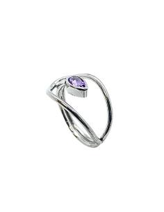 bague argent artisanale rhodié antiallergique avec améthyste taillée en forme de poire  création just'in jewels