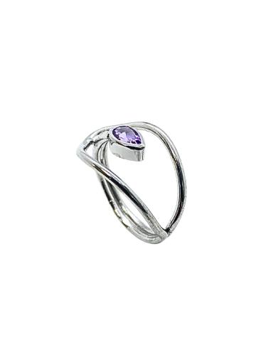 bague argent artisanale rhodié antiallergique avec améthyste taillée en forme de poire  création just'in jewels