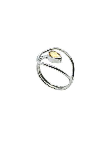 bague artisanale argent rhodié avec citrine taillée poire création just'in jewels