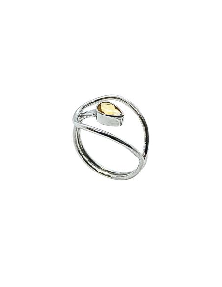 bague artisanale argent rhodié avec citrine taillée poire création just'in jewels
