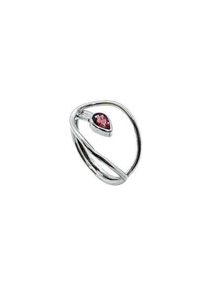 bague artisanale argent rhodié antiallergique avec grenat véritable taillé poire création just'in jewels