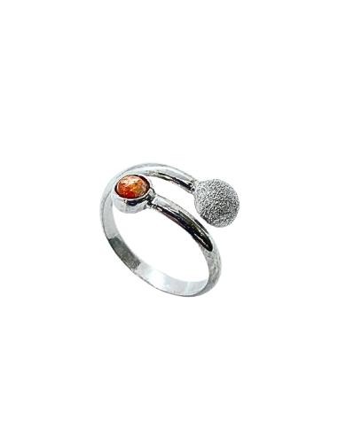 bague artisanale argent toi et moi avec véritable pierre de soleil, création Just'in Jewels