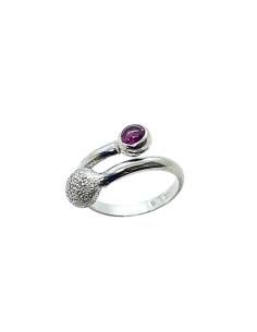 bague artisanale en argent rhodié antiallergique avec véritable rhodolite création just'in jewels