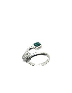 bague argent rhodié antiallergique avec cabochon de malachite création just'in jewels