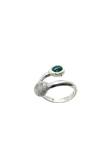bague argent rhodié antiallergique avec cabochon de malachite création just'in jewels