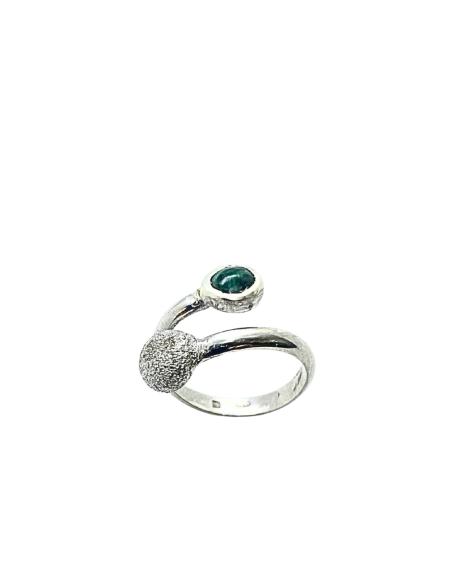 bague argent rhodié antiallergique avec cabochon de malachite création just'in jewels