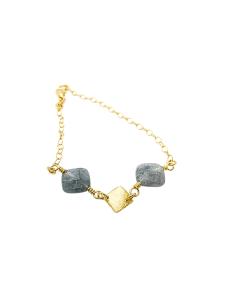 bracelet artisanal argent plaqué or vermeil avec pierres fines naturelles de quartz gris collection lola de chez just'in jewels