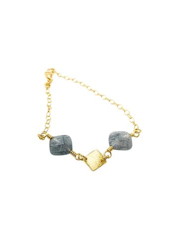 bracelet artisanal argent plaqué or vermeil avec pierres fines naturelles de quartz gris collection lola de chez just'in jewels