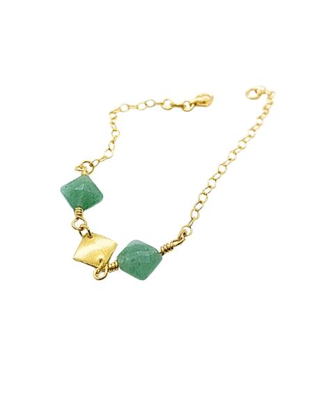 bracelet artisanal argent plaqué or vermeil avec pierre fine naturelle d'aventurine collection lola de chez just'in jewels