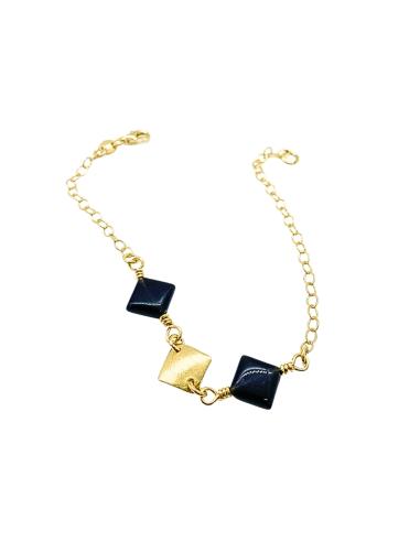 bracelet artisanal en argent plaqué or vermeil avec pierres naturelles d'agate noires collection lola de chez just'in jewels