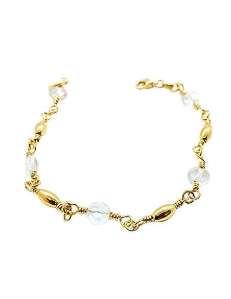 bracelet artisanal argent plaqué or vermeil avec véritable cristal de roche collection helina de chez Just'In Jewels.