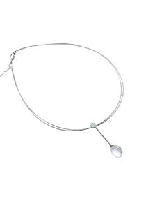 collier artisanal double tour de cou omega argent avec pendentif cristal facetté création just'in jewels