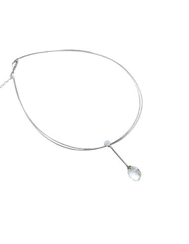 collier artisanal double tour de cou omega argent avec pendentif cristal facetté création just'in jewels