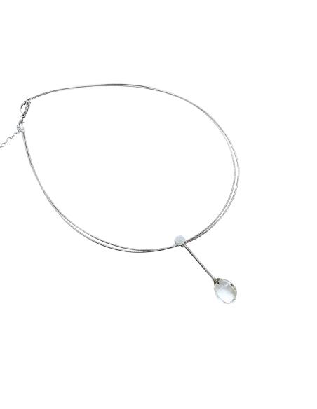 collier artisanal double tour de cou omega argent avec pendentif cristal facetté création just'in jewels