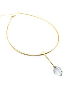 collier artisanal double tour omega argent plaqué or vermeil et pendentif cristal