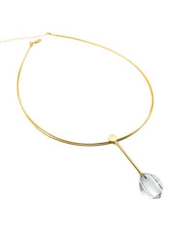 collier artisanal double tour omega argent plaqué or vermeil et pendentif cristal