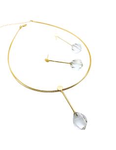 collier artisanal double tour omega argent plaqué or vermeil et pendentif cristal 2