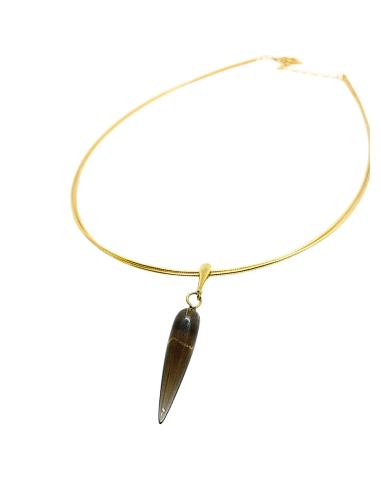 collier artisanal argent vermeil avec pendule de quartz fumé, création artisanale just'in jewels