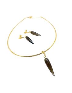 collier artisanal argent vermeil avec pendule de quartz fumé, création artisanale just'in jewels 2