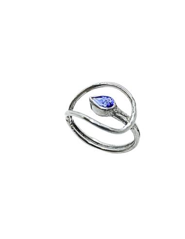 bague artisanale argent rhodié antiallergique avec véritable tanzanite taillée poire  création just'in jewels