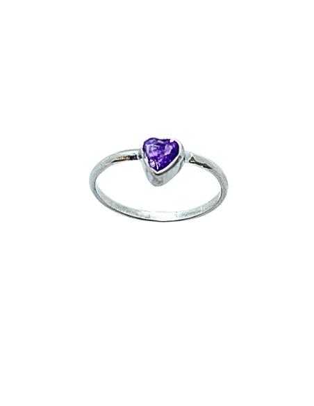 Bague argent avec véritable améthyste taillée en forme de coeur création artisanale de chez Just'in jewels