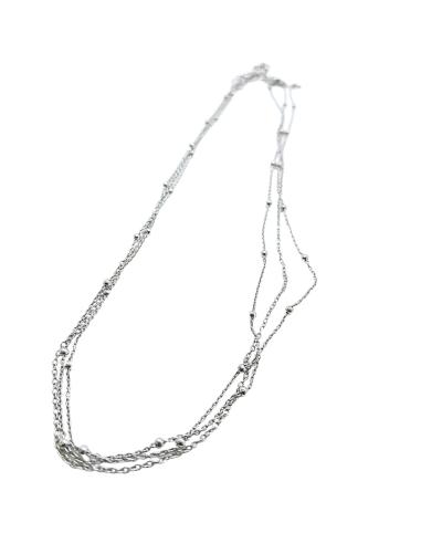collier artisanal pour femme argent rhodié antiallergique triple chaine collection loulou de chez just'in jewels