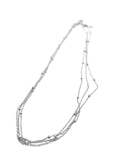 collier artisanal pour femme argent rhodié antiallergique triple chaine collection loulou de chez just'in jewels