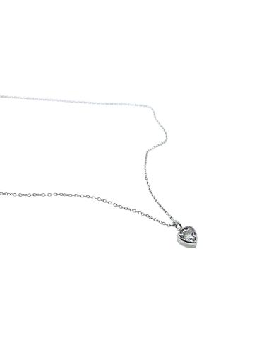 collier artisanal pour femme en argent rhodié avec cristal de roche taillé en forme de coeur réation Just'in Jewels