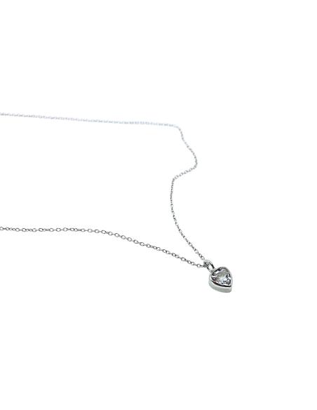 collier artisanal pour femme en argent rhodié avec cristal de roche taillé en forme de coeur réation Just'in Jewels