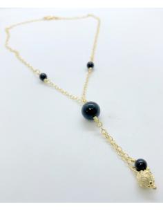 collier artisanal argent plaqué or vermeil pierres naturelles d'agate noire collection Ysaline de chez Just'In Jewels