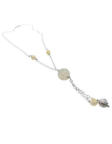 collier argent rhodié antiallergique pour femme avec perles de quartz rutile collection Ysaline de chez Just'in jewels
