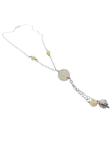 collier argent rhodié antiallergique pour femme avec perles de quartz rutile collection Ysaline de chez Just'in jewels